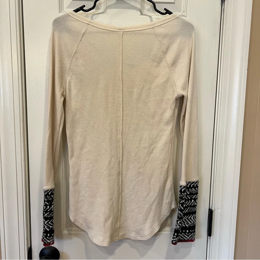Free People Alpine Cuff Thermal Henley Cream Black White Red